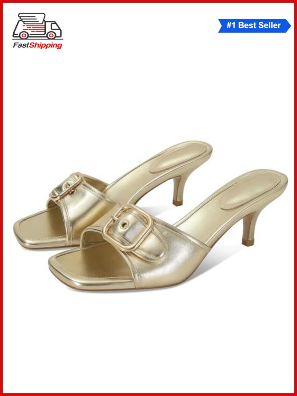 ✨ Kitten Heel Slide Sandals Square Open Toe Slip On Mule Vegan Leather Women